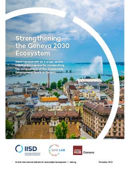 Strengthening the Geneva 2030 Ecosystem cover showing aerial of Geneva town centre