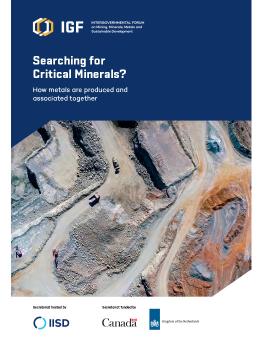 Searching for Critical Minerals? How metals are produced and associated together report cover showing aerial of mining pit