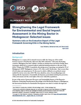 Strengthening the Legal Framework for Environmental and Social Impact Assessment in the Mining Sector in Madagascar: Selected issues brief cover