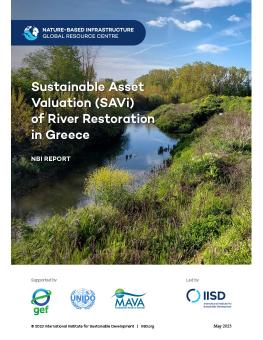 Sustainable Asset Valuation (SAVi) of River Restoration in Greece report cover showing small river flowing into forested area