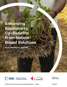 Enhancing Biodiversity Co-Benefits From Nature-Based Solutions report cover showing a person holding mangroves.
