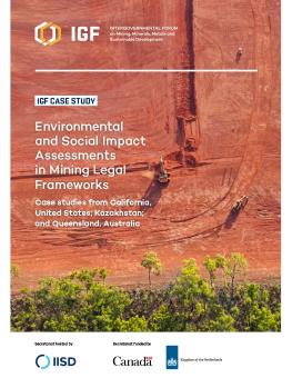 Environmental and Social Impact Assessments in Mining Legal Frameworks report cover showing a bauxite mine in Queensland, Australia.