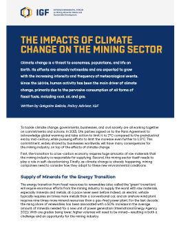 The Impacts of Climate Change on the Mining Sector cover showing page 1 of the brief.