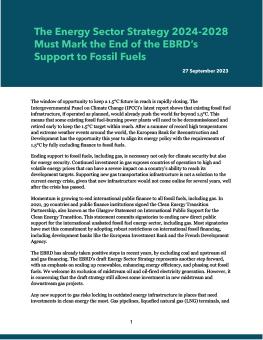 Statement: The Energy Sector Strategy 2024–2028 Must Mark the End of the EBRD's Support to Fossil Fuels 