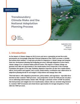 Transboundary Climate Risks and the National Adaptation Planning Process report cover showing a fishing village on Quan Tuong river, by a mangroves forest, in Nha Trang city, Khanh Hoa province, central Vietnam.