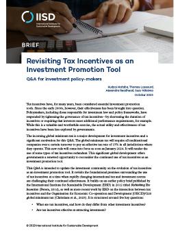 Revisiting Tax Incentives as an Investment Promotion Tool brief cover showing page 1 of the brief.