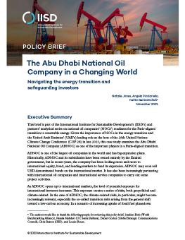 The Abu Dhabi National Oil Company in a Changing World report front page showing oil wells.