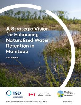 A Strategic Vision for Enhancing Naturalized Water Retention in Manitoba report cover showing a small pond surrounded by grasses.