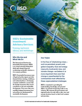 IISD’s Sustainable Investment Advisory Services: Training, technical advice, and workshops brochure