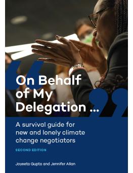 "On Behalf of My Delegation ..." book cover showing a delegate making a speech at an event.