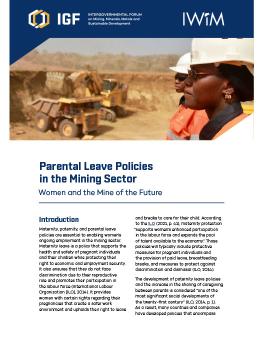 Parental Leave Policies in the Mining Sector brief cover showing two female workers at a mine site.
