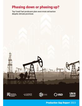 The Production Gap Report 2023 cover showing oil wells.