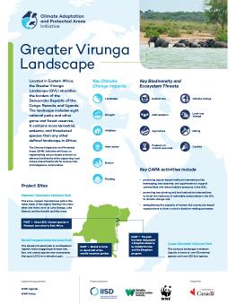 Climate Adaptation and Protected Areas (CAPA) Initiative: Greater Virunga Landscape region poster showing elephants bathing in water.