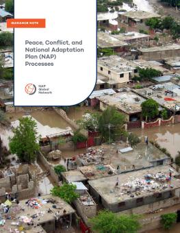 Peace, Conflict, and National Adaptation Plan (NAP) Processes report cover showing a flooded residential area.