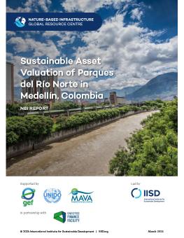 Sustainable Asset Valuation of Parques del Río Norte in Medellín, Colombia report cover showing the Medellín River surrounded by vegetation and city buildings.