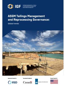 ASGM Tailings Management and Reprocessing Governance report cover showing sluice boxes for gold concentration.