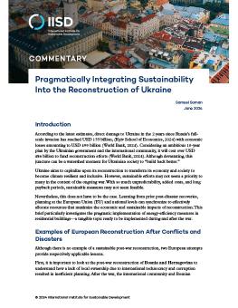 Pragmatically Integrating Sustainability Into the Reconstruction of Ukraine commentary cover showing an aerial view of the Old Town of Lviv, Ukraine.