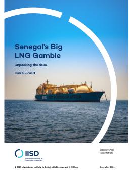 Senegal's Big LNG Gamble report cover showing a cargo ship on the ocean.