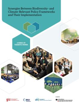 Cover of the report entitled "Synergies Between Biodiversity and Climate Policy Frameworks – A Series of Thematic Papers"