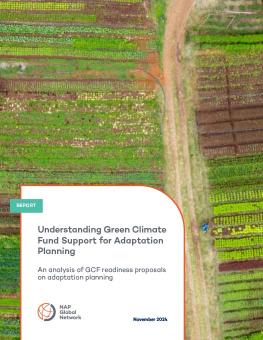 Understanding Green Climate Fund Support for Adaptation Planning report cover showing an aerial view of green and brown fields.