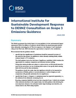 The first page of the IISD Response to DESNZ Consultation on Scope 3 Emissions Guidance brief.