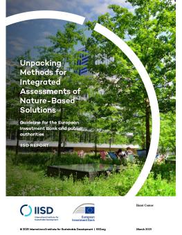Unpacking Methods for Integrated Assessments of Nature-Based Solutions report cover showing people sitting under trees in a park.