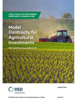 Model Contracts for Agricultural Investments report cover showing a red tractor working a field.