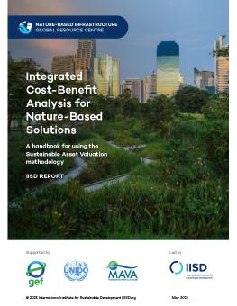 Integrated Cost-Benefit Analysis for Nature-Based Solutions report showing a large treed area with tall city buildings in the background.