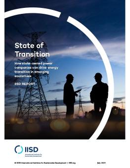 State of Transition report cover showing the silhouettes of two workers in hard hats standing in front of power infrastructure.