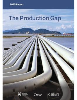 The Production Gap report showing pipelines running over water with hills in the background.