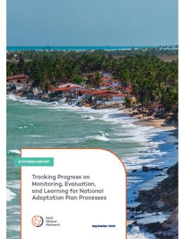 Tracking Progress on MEL for NAP Processes report cover showing water washing up on shore and splashing into buildings.