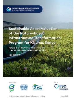 Sustainable Asset Valuation of the Nature-Based Infrastructure Transformation Program for Kisumu, Kenya report cover showing a swath of hyacinths surrounding a boat.