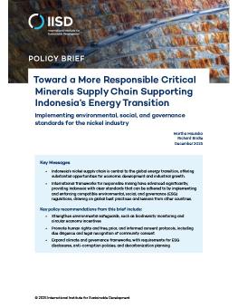 First page of the Toward a More Responsible Critical Minerals Supply Chain Supporting Indonesia’s Energy Transition policy brief.