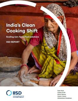 India's Clean Cooking Shift: Scaling non-fossil fuel solutions report cover showing woman preparing food in a seated position