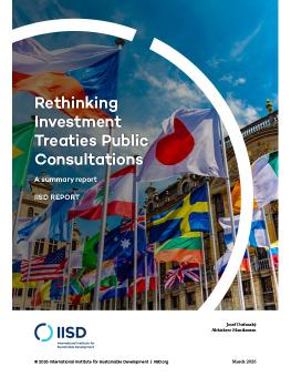 Rethinking Investment Treaties Public Consultations report cover showing the flags of several countries.