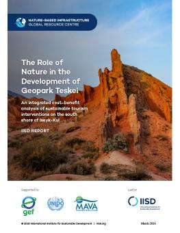 The Role of Nature in the Development of Geopark Teskei report cover showing rock formations surrounded by vegetation.