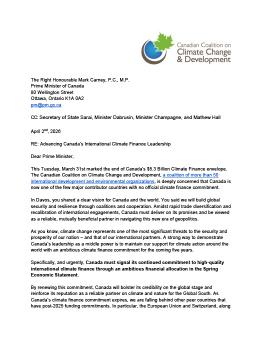 Open Letter to the PMO on Climate Finance - Canadian Coalition on Climate Change and Development 