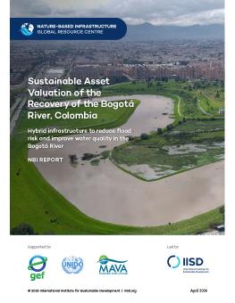 Sustainable Asset Valuation of the Recovery of the Bogotá River, Colombia report cover showing an aerial view of a river flowing next to a city.