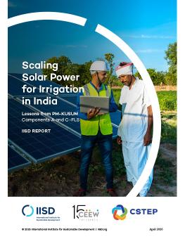 Scaling Solar Power for Irrigation in India report cover showing two men standing in front of solar panels.