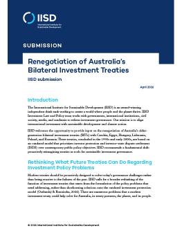 The first page of the Renegotiation of Australia’s Bilateral Investment Treaties submission brief.