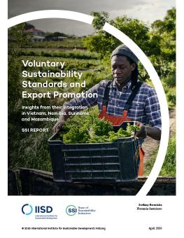 Voluntary Sustainability Standards and Export Promotion report cover showing a person carrying a crate of vegetables.