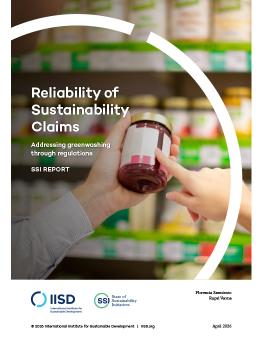 Reliability of Sustainability Claims report cover showing hand pointing to label in grocery store