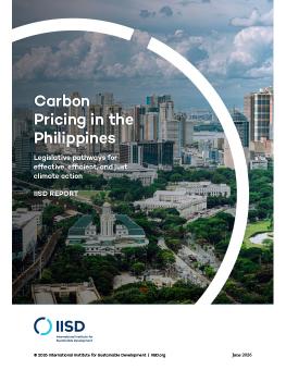 Carbon Pricing in the Philippines report cover showing a tall buildings in a city.