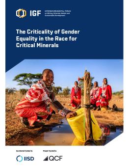 The Criticality of Gender Equality in the Race for Critical Minerals report cover showing women filling a yellow jug with water.