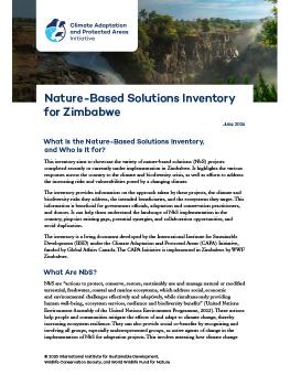 First page of the Nature-Based Solutions Inventory for Zimbabwe report showing an image of a waterfall flowing off a cliff.