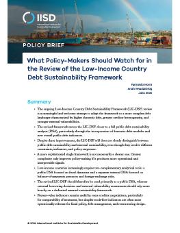 First page of the What Policy-Makers Should Watch for in the Review of the Low-Income Country Debt Sustainability Framework policy brief.