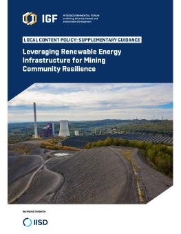 Leveraging Renewable Energy Infrastructure for Mining Community Resilience report cover showing solar panels installed near a mine.