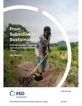 From Subsidies to Sustainability report cover showing a woman using a tool in a field.