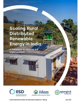 Scaling Rural Distributed Renewable Energy in India report cover showing a small building with solar panels on the roof.