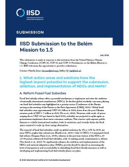 First page of the IISD Submission to the Belém Mission to 1.5 brief